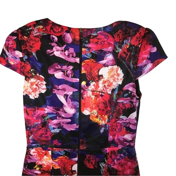 Betsey Johnson women’s midi length floral dress size 6 cap sleeve fully lined - Picture 6 of 13